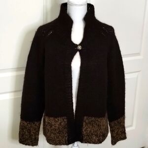 Bianca Nygard Mohair one button cardigan sweater brown neutrals size large Vtg